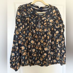 Universal Thread Black Blouse with Orange Floral Design